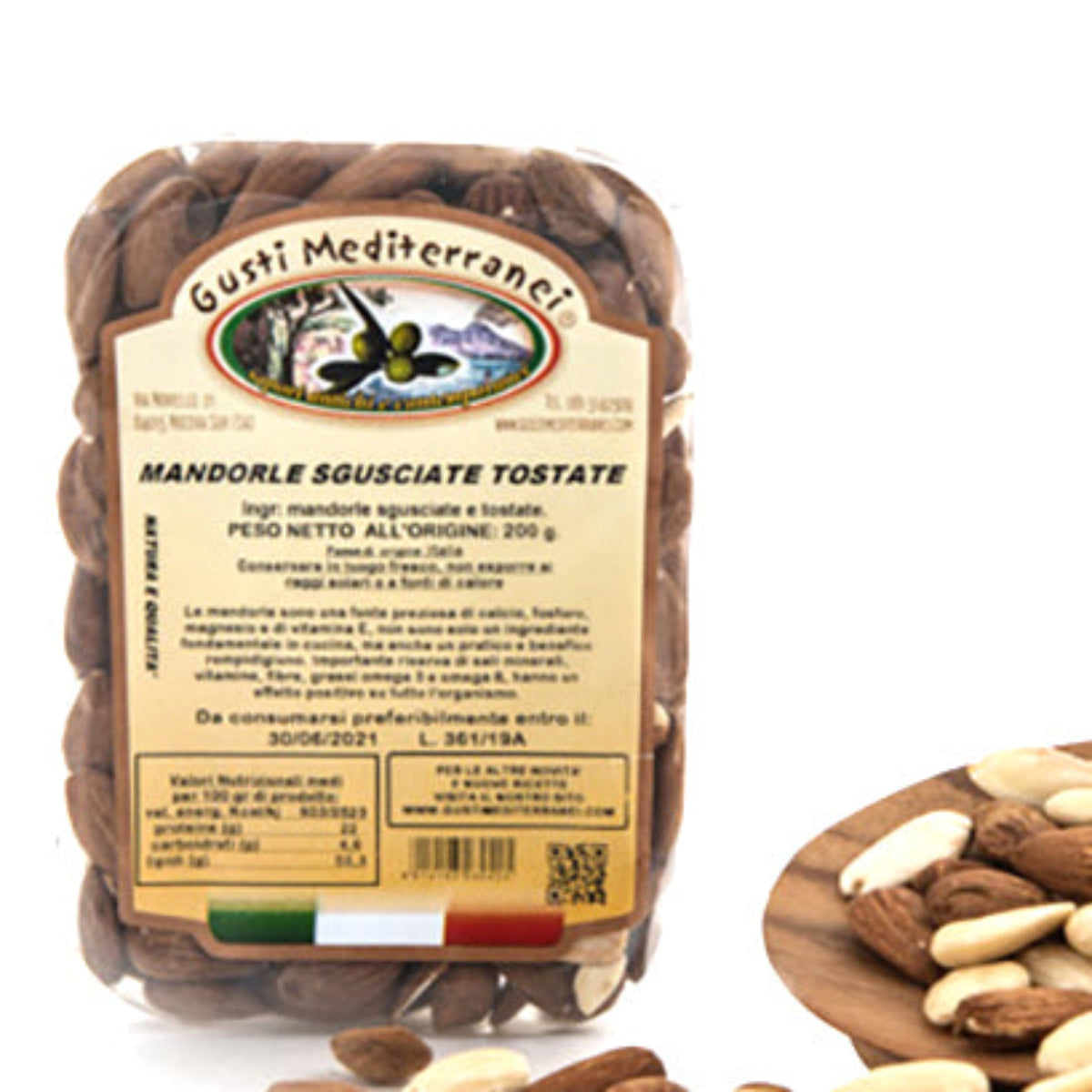 Mandorle sgusciate TOSTATE NON pelate vaschetta 200 GR Gusti Mediterranei