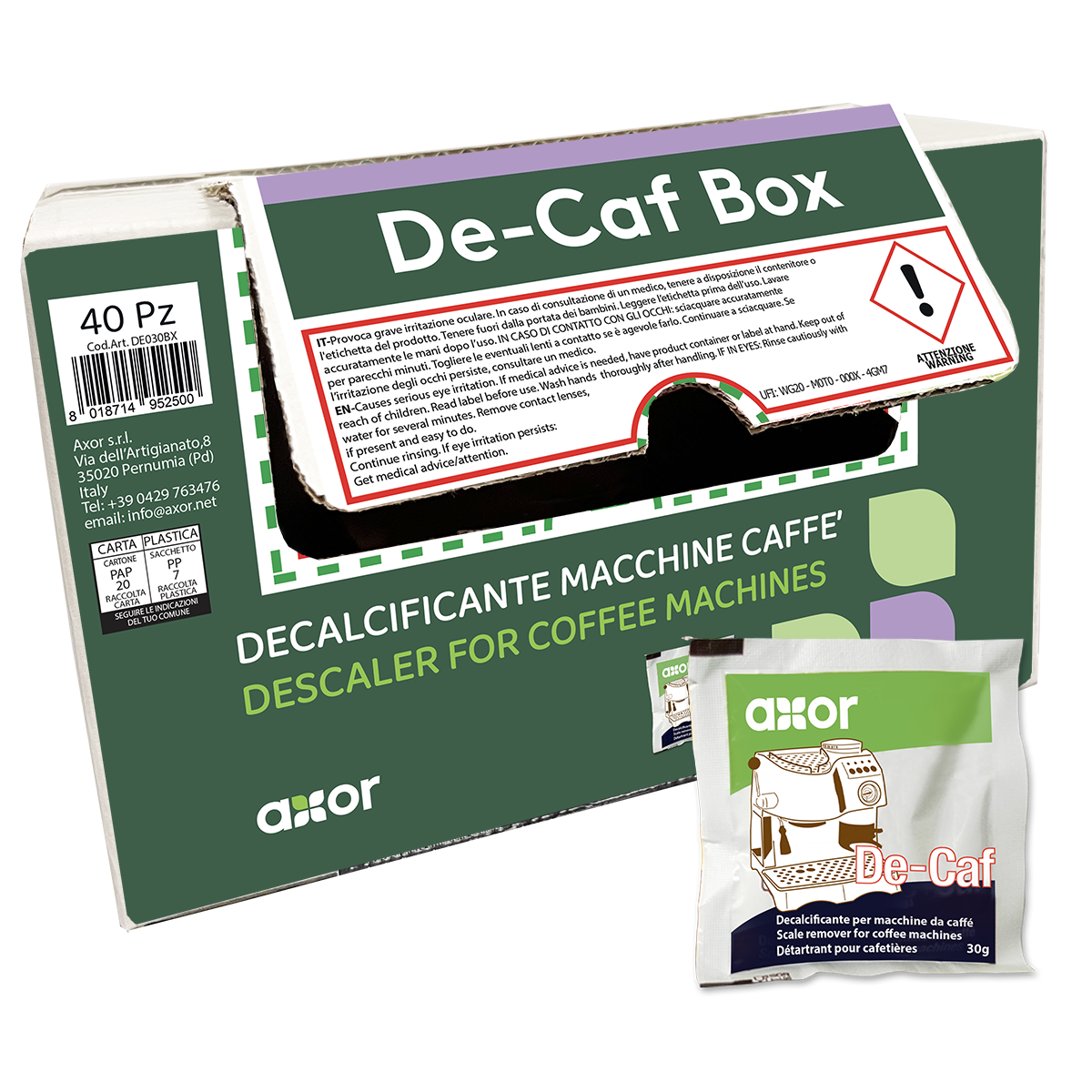 DE-CAF Decalcificante ecologico macchine caffè bustina da 30g Axor