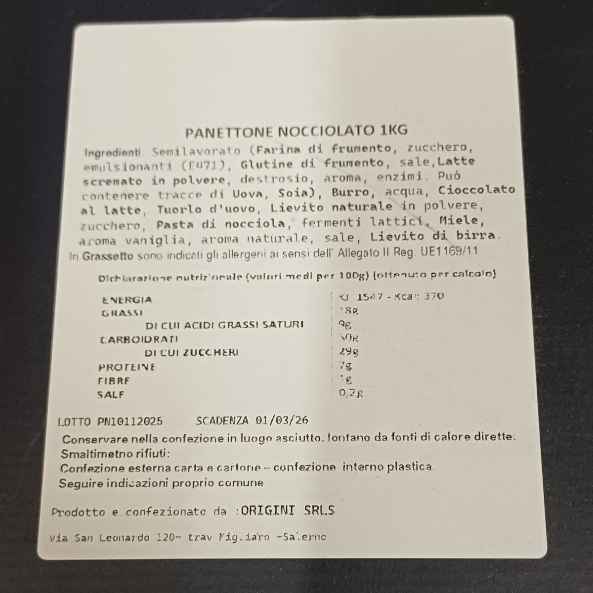 Panettone artigianale Nocciolato 1kg