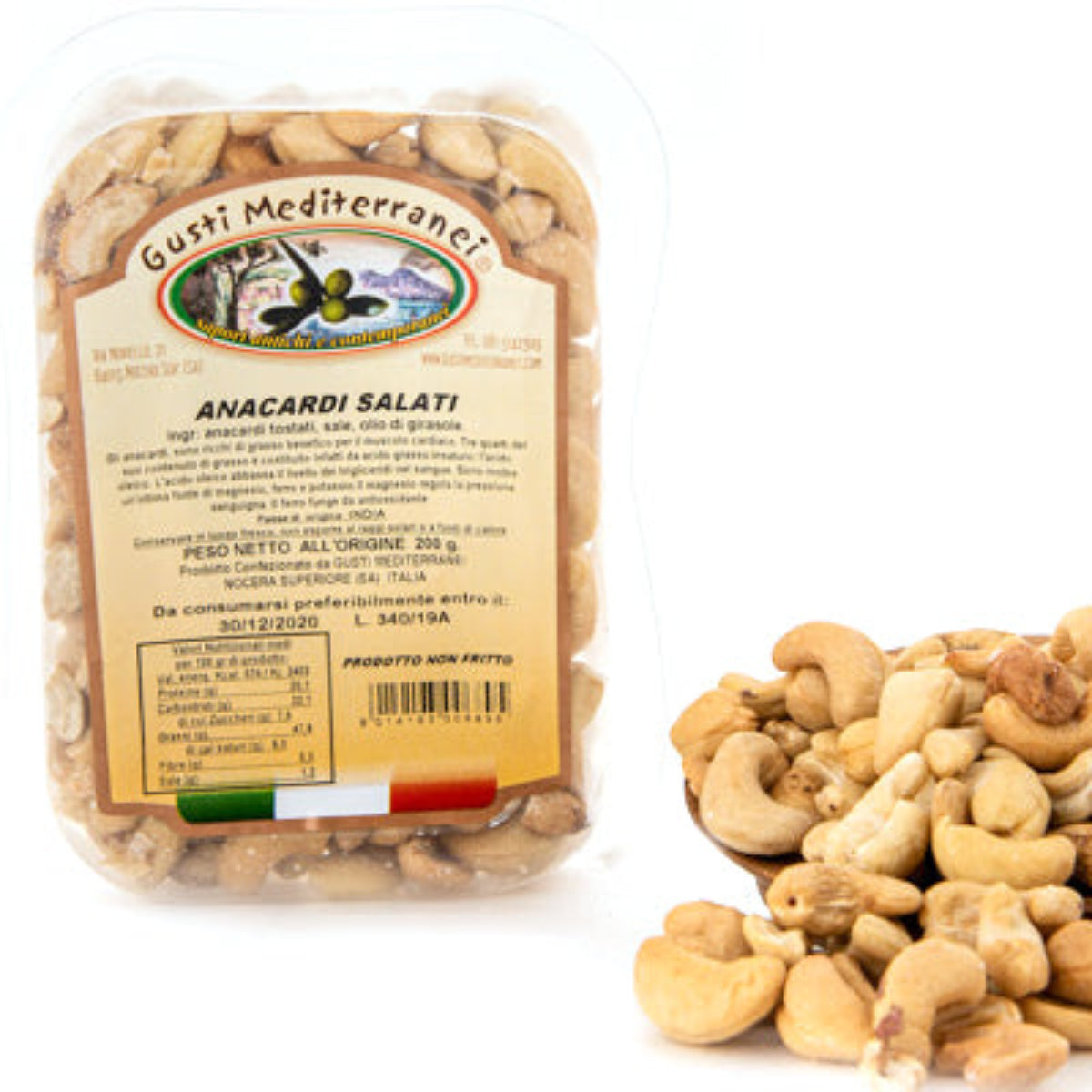 Anacardi salati tostati vaschetta 200 GR Gusti Mediterranei