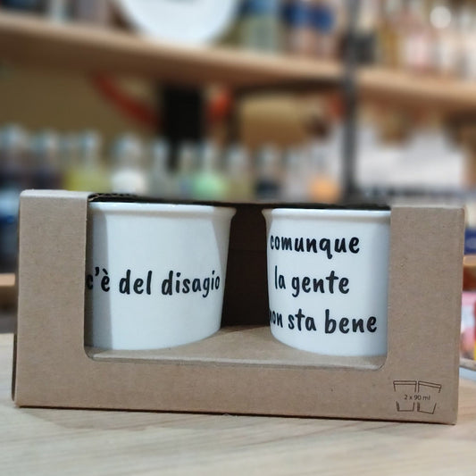 Set Tazzine da caffè in ceramica "C'è del disagio_Comunque la gente non sta bene"