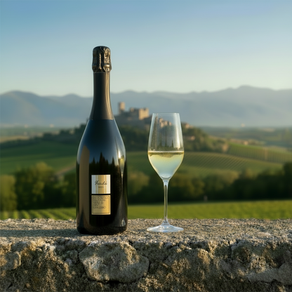 Falanghina Brut 1986 — bottiglia a sinistra, flûte a destra