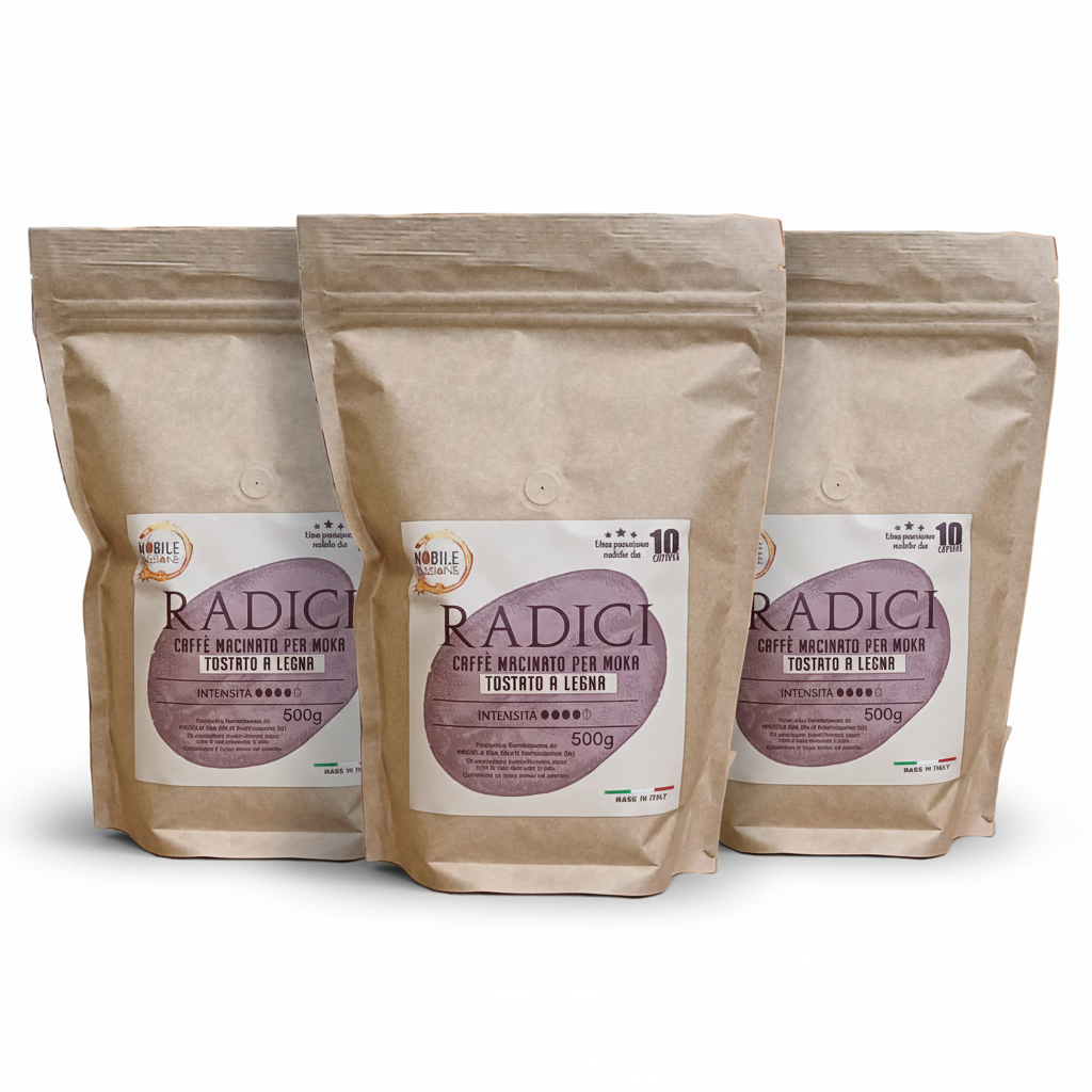 Miscela RADICI 500gr MACINATO per Moka Tostato a Legna di Nobile Passione